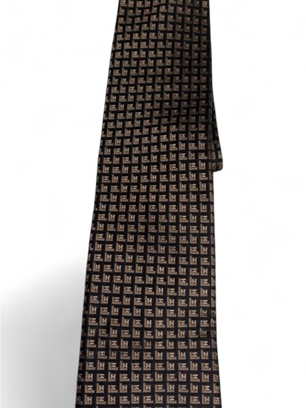 Men's Geometric Silk Tie in Black and Tan